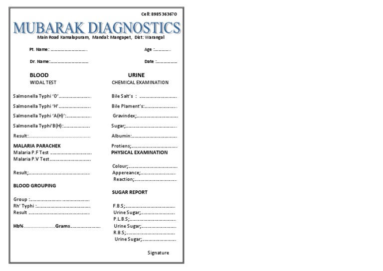 Medical Test Report Template | PDF | Wellness