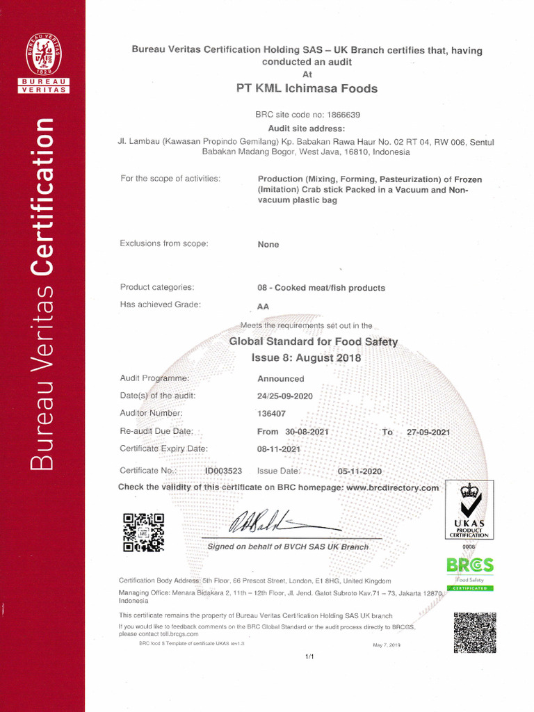 BRC Certificate | PDF