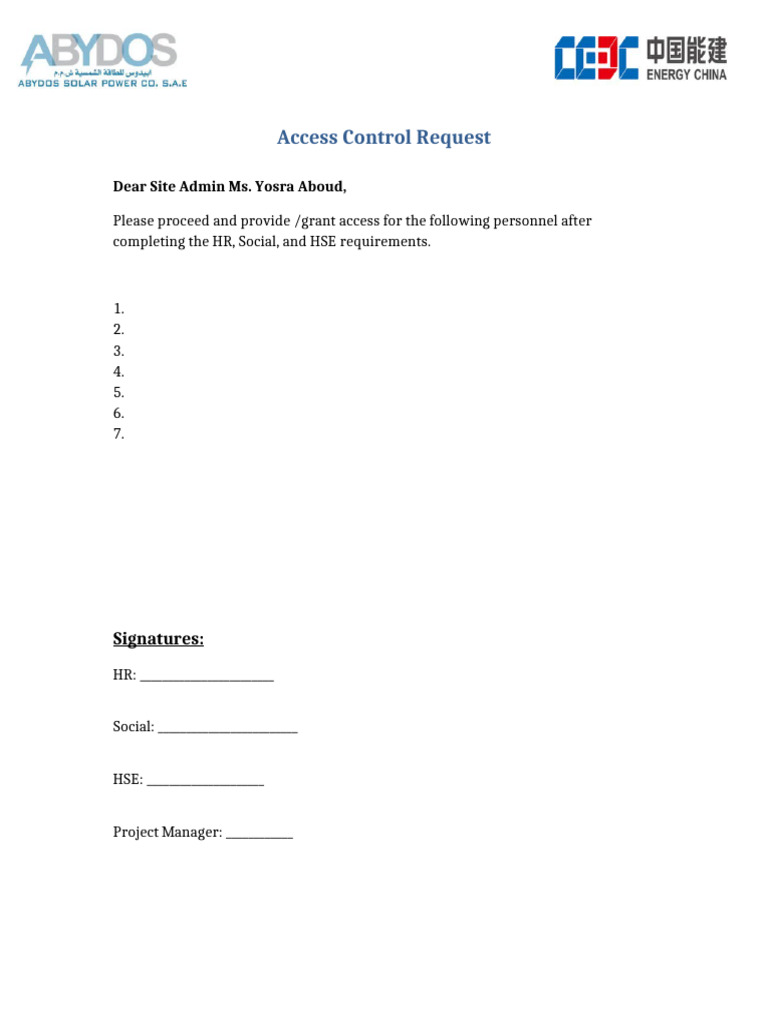 Access Control Request | PDF