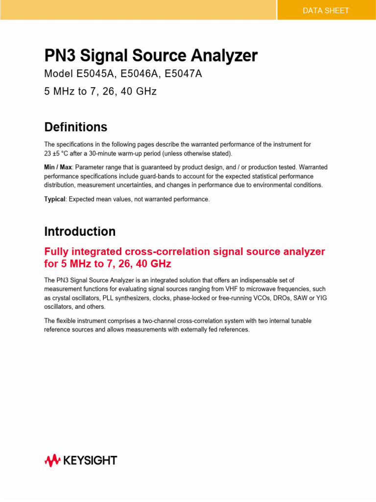 PN3 Signal Source Analyzer Model E5045A, E5046A, E5047A | PDF | Hertz ...