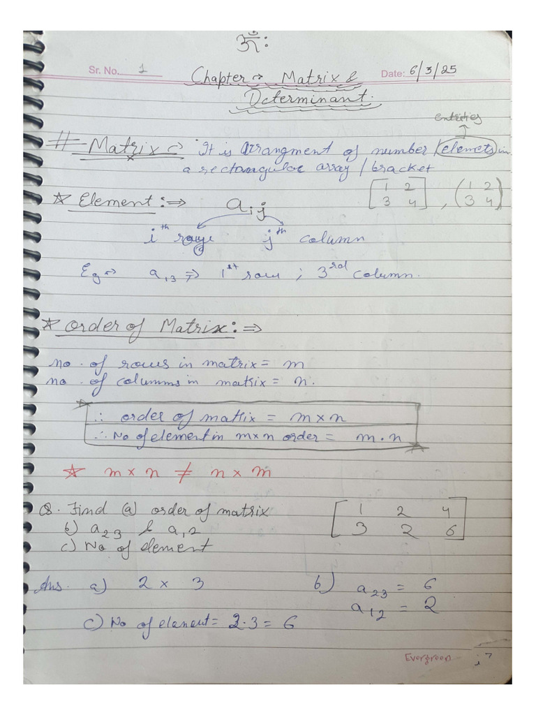 Matrix and Determinats Jee Notes Part 1 | PDF