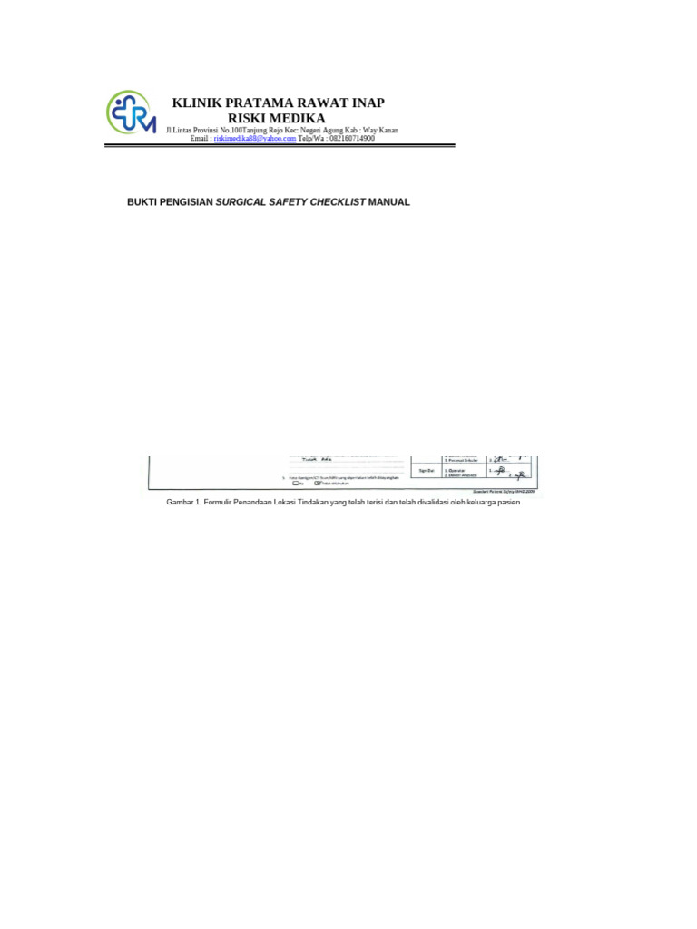 Ep 2.2.5.2 - Bukti Pengisian Surgical Safety Checklist Manual Indrika | PDF