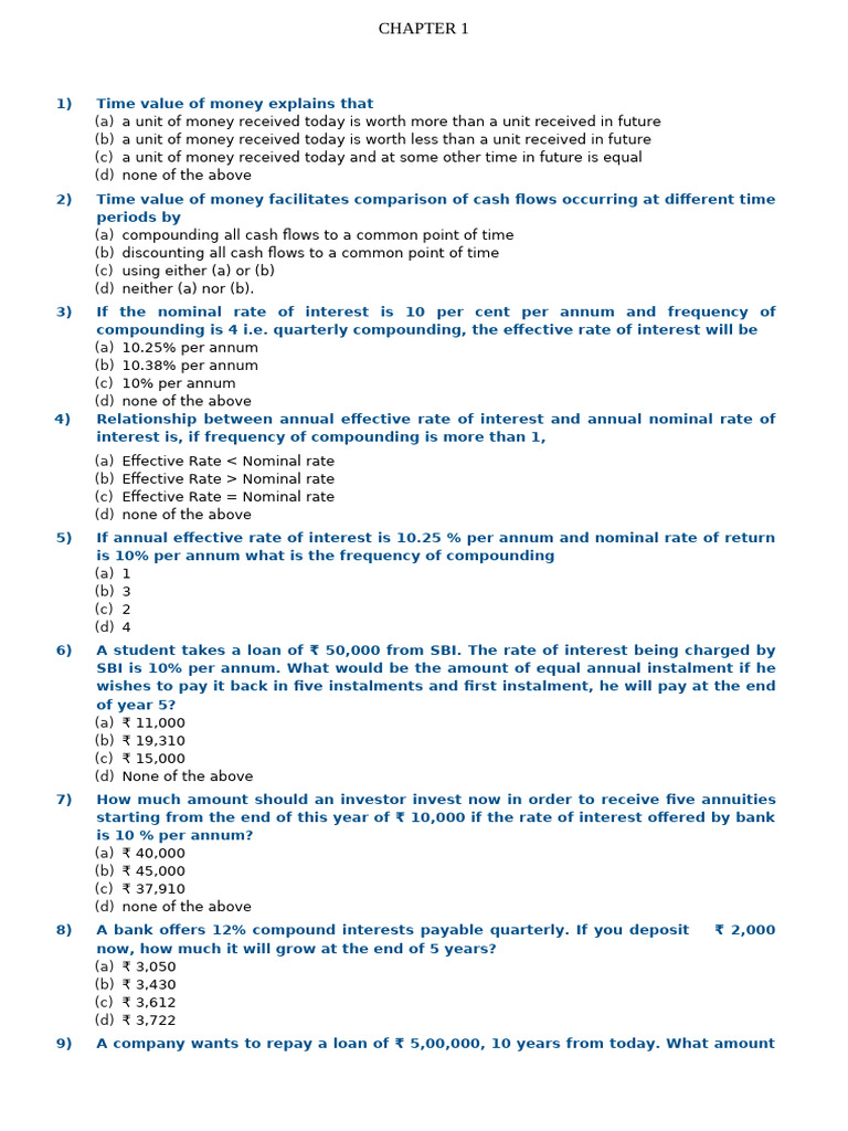 Chapter 1 FM Cma Mcqs Lalitha | PDF | Book Value | Interest