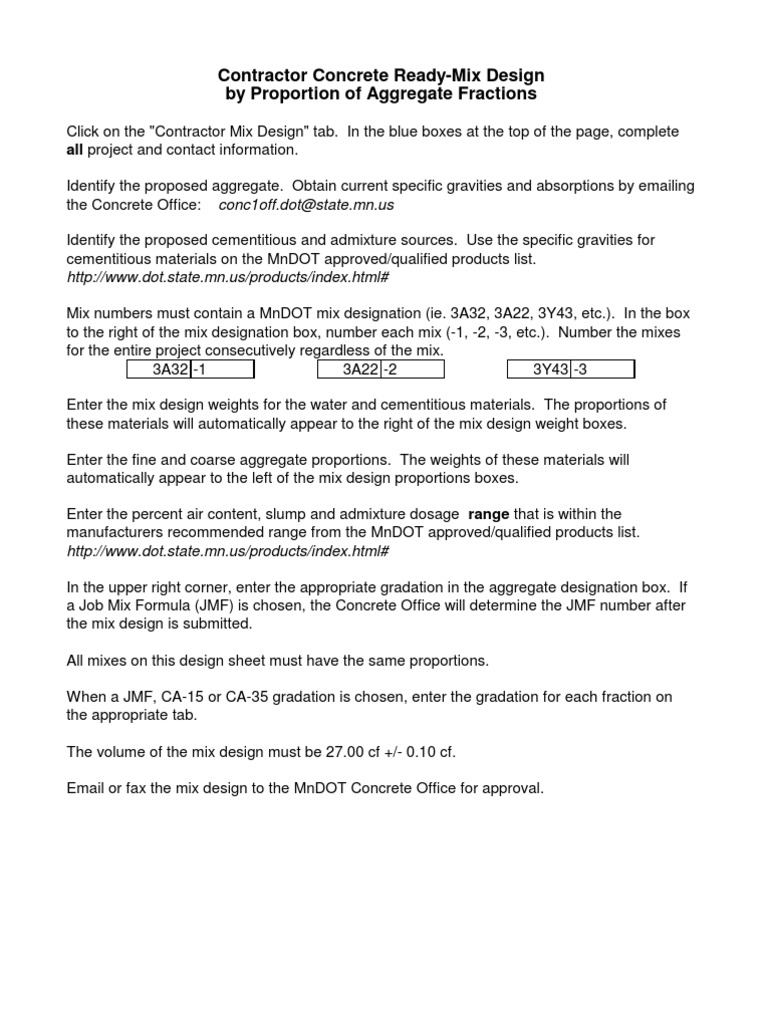 Contractor ReadyMix Design Submittal 2012(Proportion) Construction