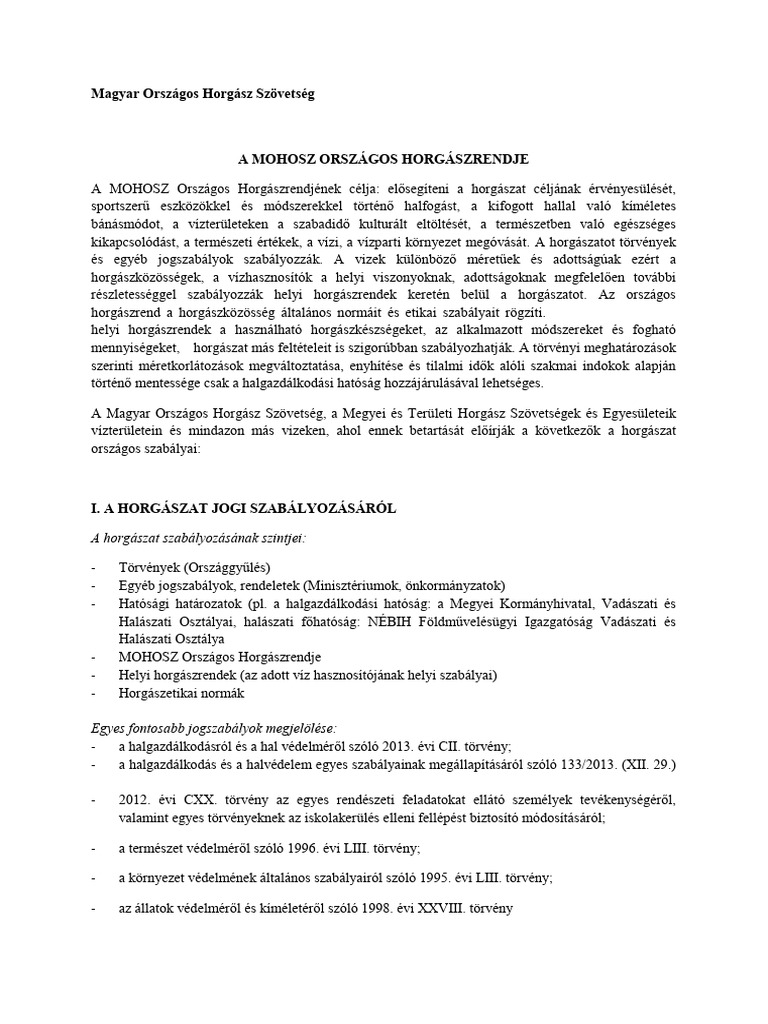 A Mohosz Országos Horgászrendje | PDF