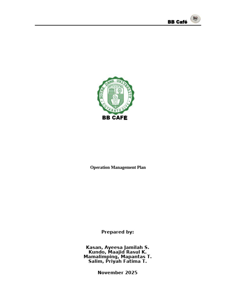 BB Café Operational Plan | PDF | Inventory | Warehouse