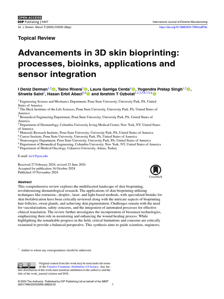 Advancements in 3D Skin Bioprinting | PDF | Wound Healing | Epidermis
