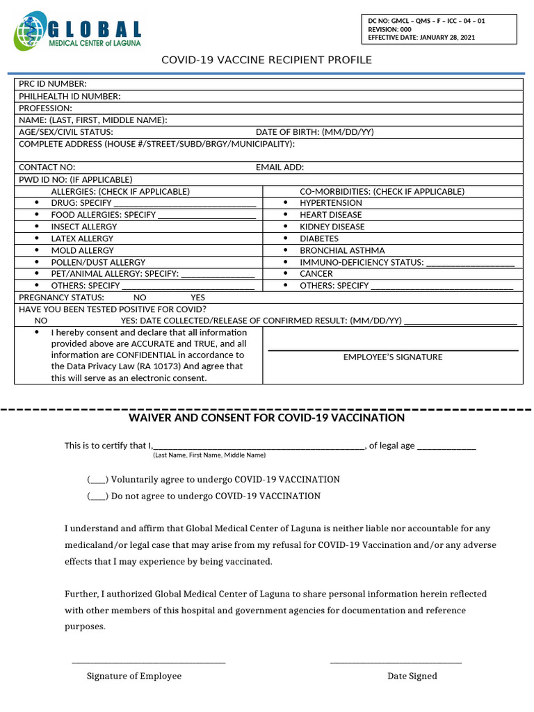 1 - Covid-19 Vaccine Recipient Profile | PDF | Allergy | Diseases And ...