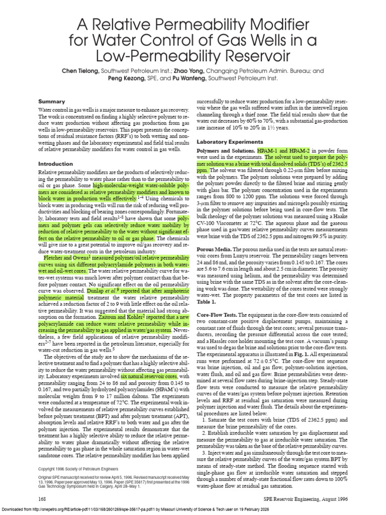A Relative Permeability Modifier For Water Control in Gas Wells in A ...