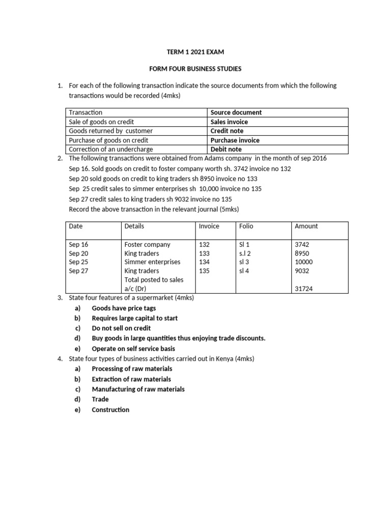 Set1 BST Ms MidTerm 1 2021 Teacher - Co - .Ke F4 Exam | PDF