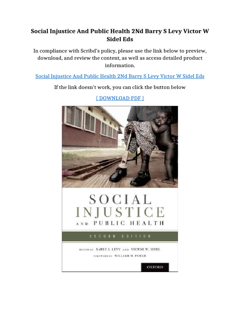 Social Injustice and Public Health 2nd Barry S Levy Victor W Sidel Eds ...