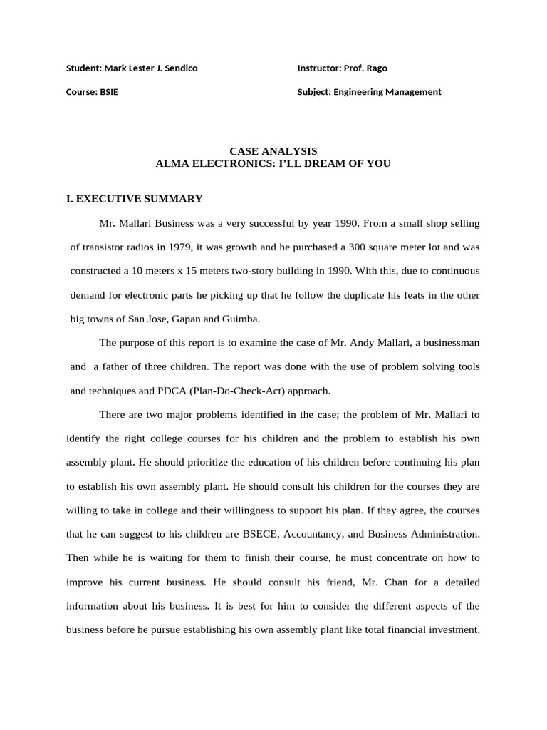 Engineering Management - Case Analysis | PDF