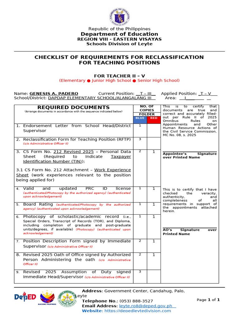 Updated Checklist of Requirements For Reclassification | PDF
