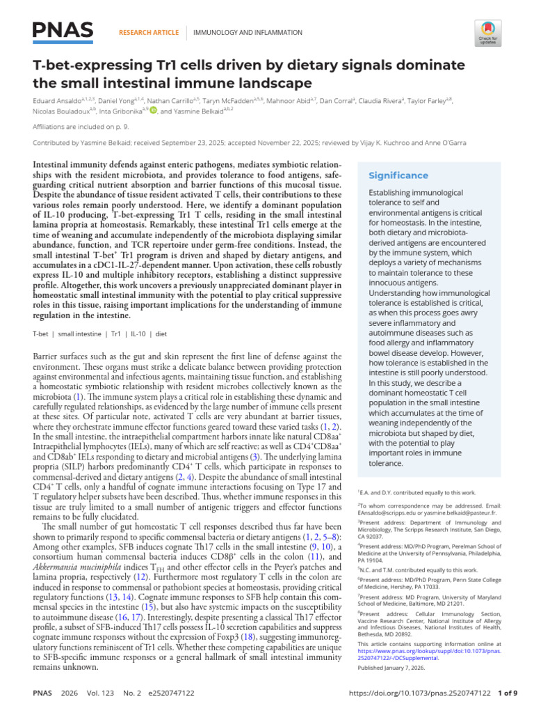 Ansaldo Et Al 2026 T Bet Expressing Tr1 Cells Driven by Dietary Signals ...