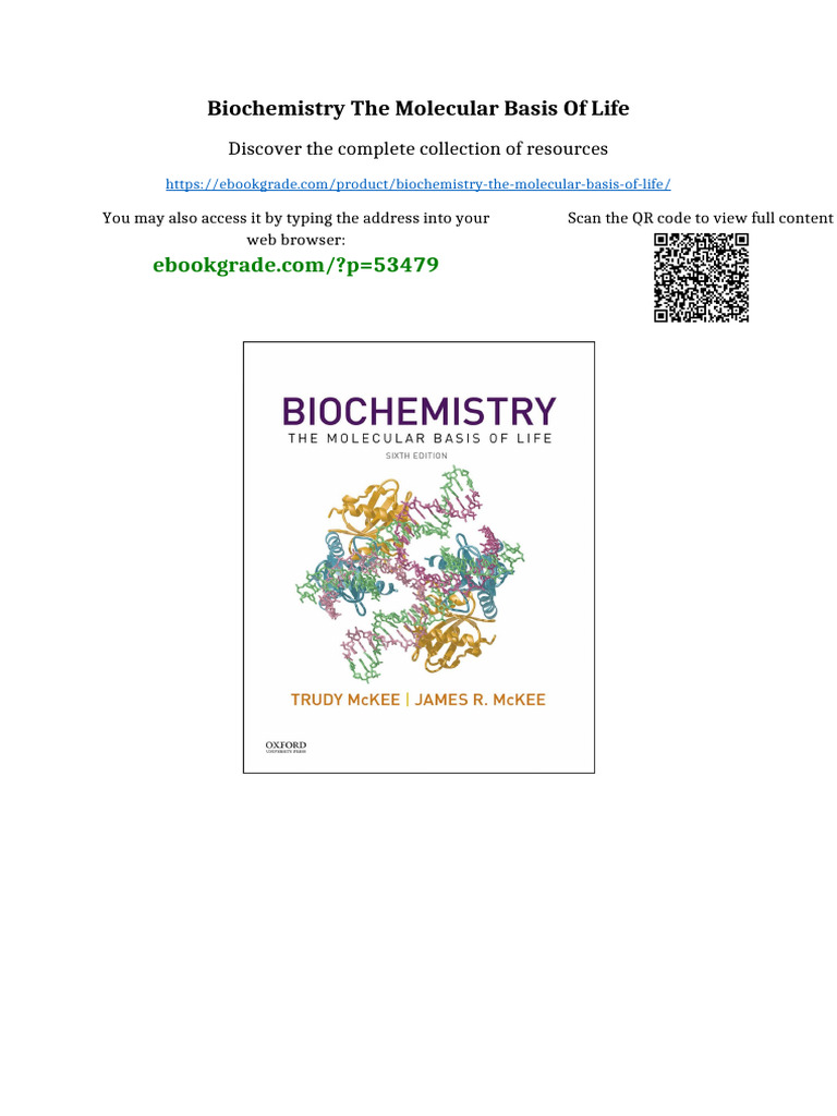 Biochemistry THE MOLECULAR BASIS OF LIFE Full Access | PDF
