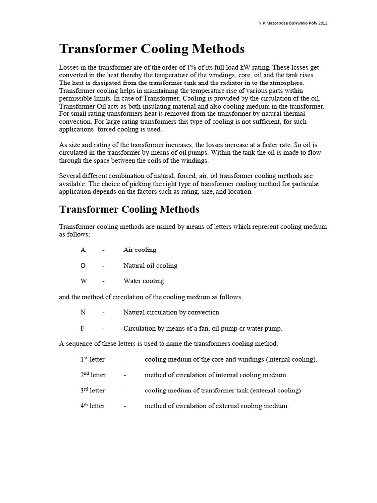 Transformer Cooling Methods PDF | PDF | Transformer | Convection