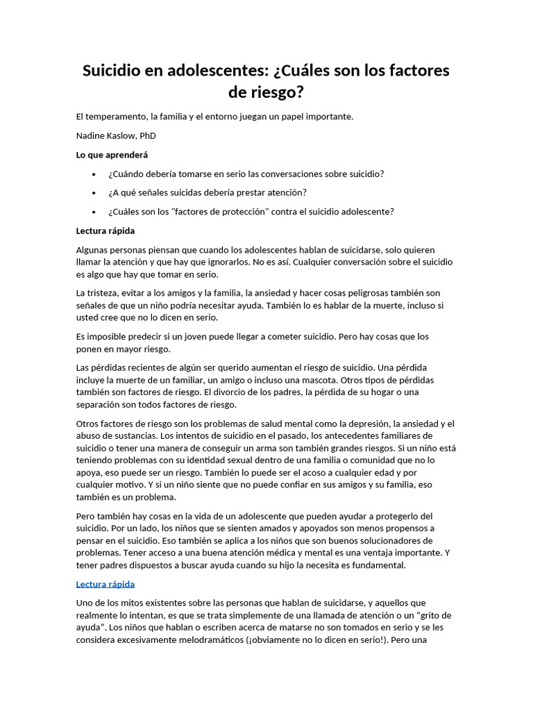 Suicidio en Adolescentes | PDF | Suicidio | Depresión (estado de ánimo)
