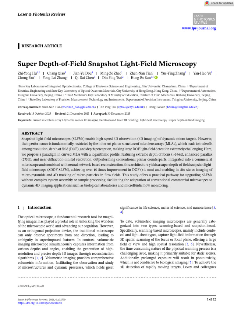 Laser Photonics Reviews - 2026 - Hu - Super Depth of Field Snapshot ...