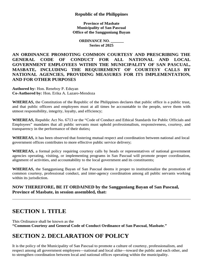 sample draft ordinance | PDF | Government | Justice