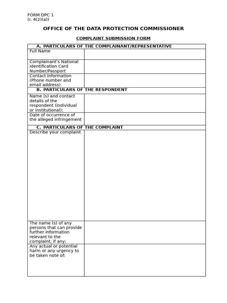 Form DPC 1 Complaint Submission Form | PDF