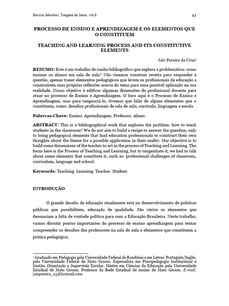 O Processo de Ensino e Aprendizagem e Os Elementos | PDF | Pedagogia ...