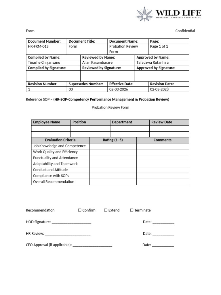 HR-FRM-013 Probation Review Form 03 March 2026 V1 | PDF