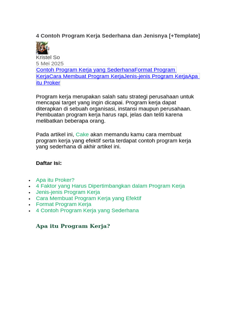 4 Contoh Program Kerja Sederhana Dan Jenisnya | PDF