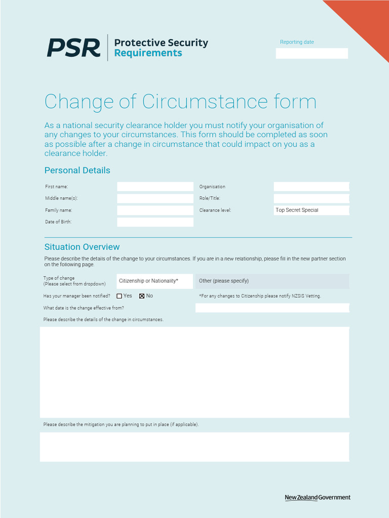 Change of Circumstance Form | PDF