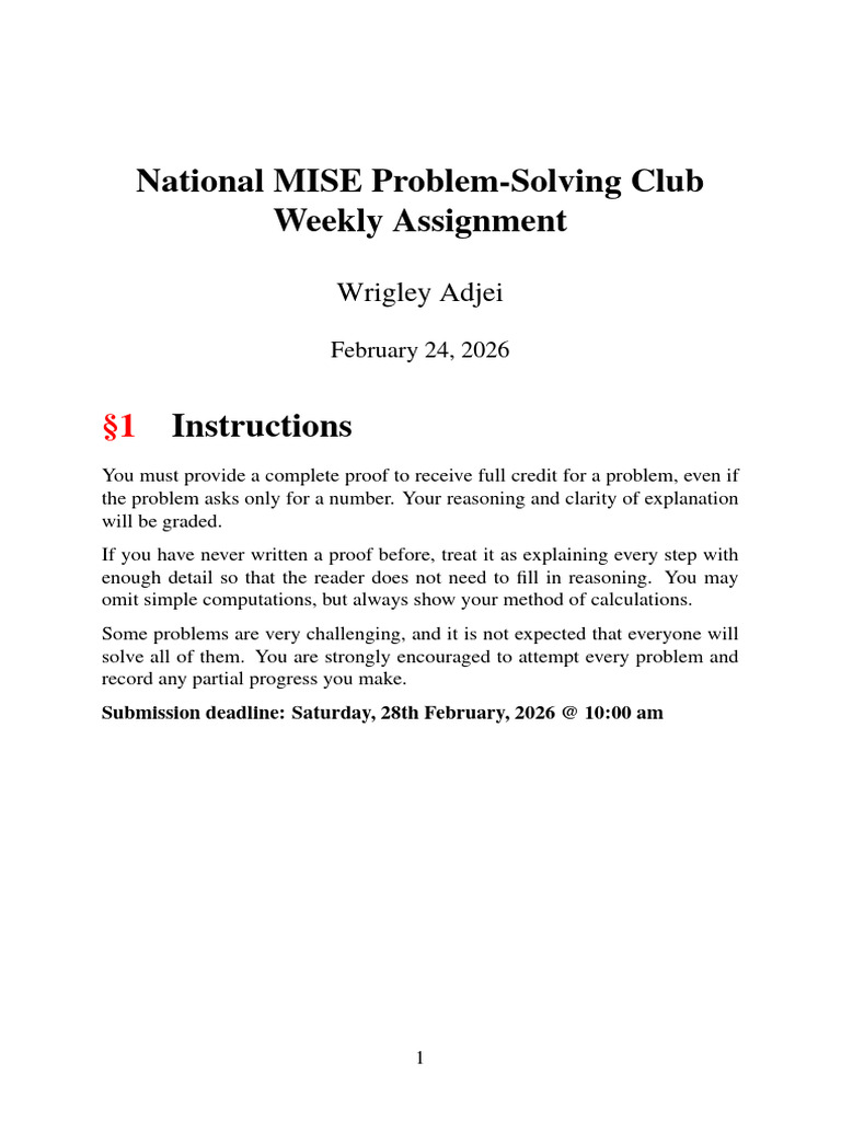 National MISE Problem Solving Assignment | PDF