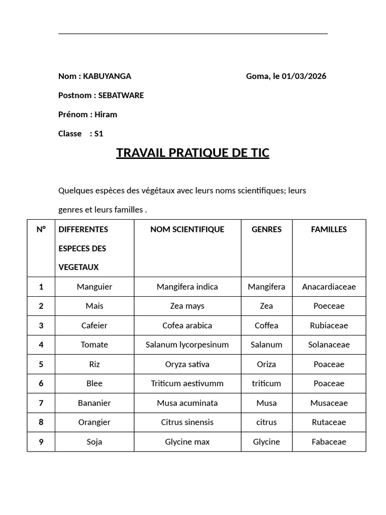 Kabuyanga Sebatware Hiram s1 TP Tic | PDF | Plantes comestibles | Plantes