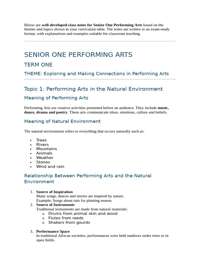 Senior One Performing Arts | PDF | Tempo | Dances