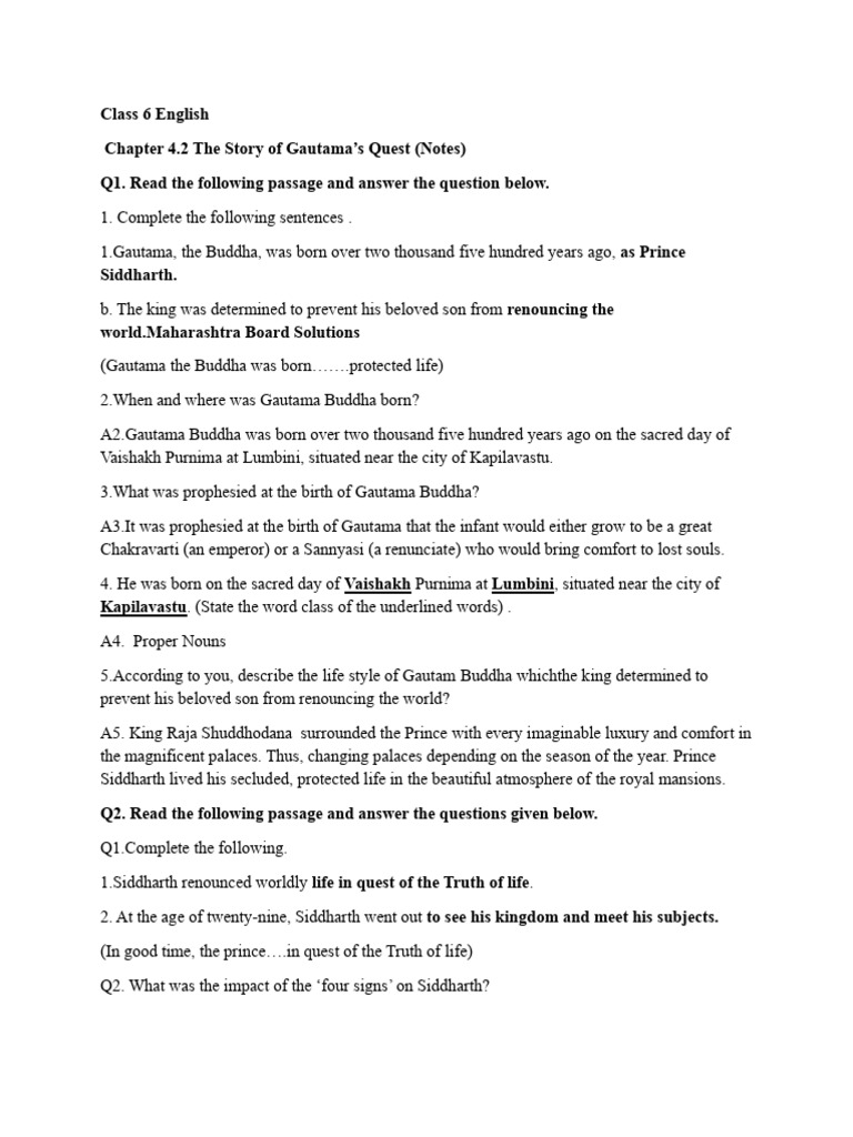 STD VI 4.2 The Story of Gautama' S Quest (Notes) | PDF | Enlightenment ...
