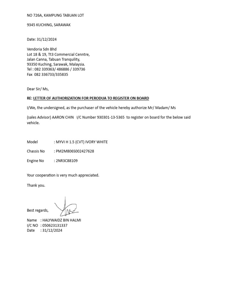 Register Onboard - Authorized Letter 2 | PDF