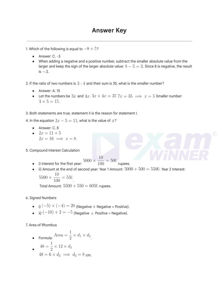 Class 8 Maths Answer KeyModel Exam | PDF