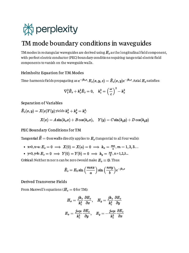 TM Mode Boundary Conditions in Waveguides | PDF