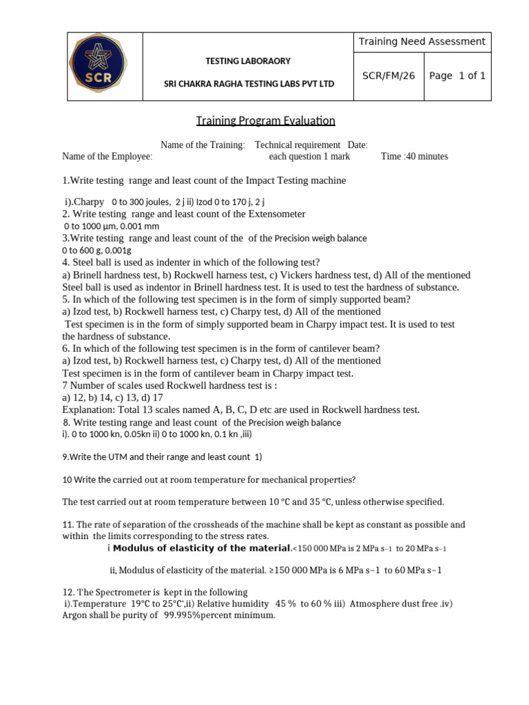 11.mechanical Questions On Training | PDF | Hardness | Continuum Mechanics