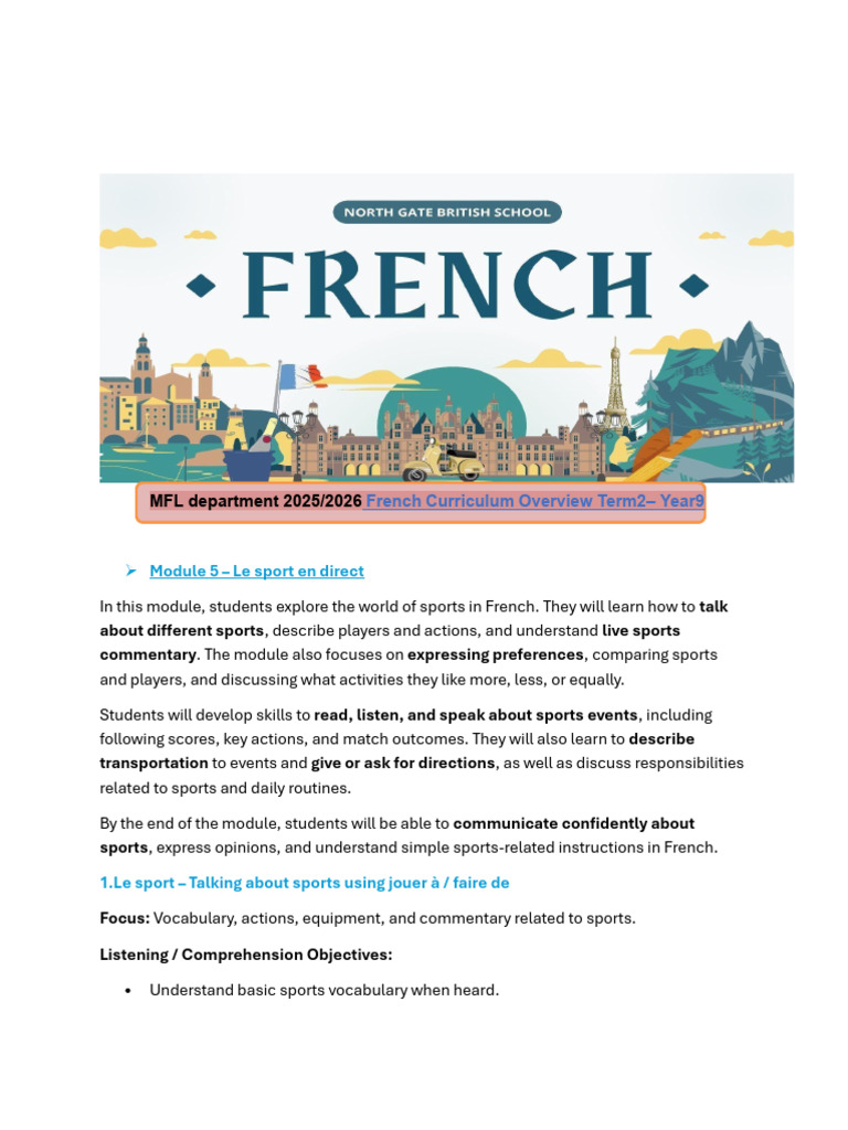 MFL Department 2025/2026: Module 5 - Le Sport en Direct | PDF ...