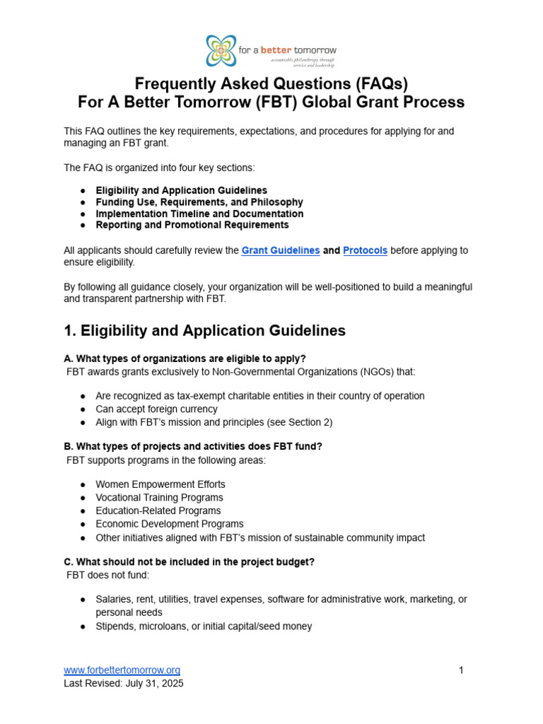 FBT Grant Process FAQs | PDF | Faq | Economies