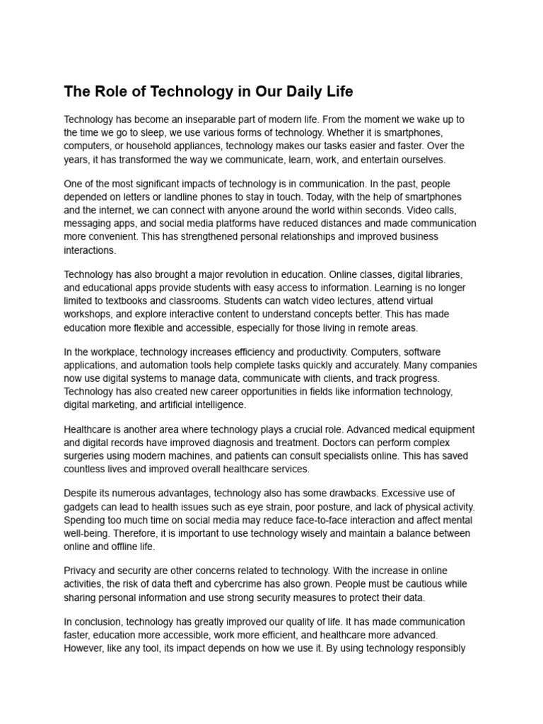 The Role of Technology in Our Daily Life | PDF | Smartphone | Communication