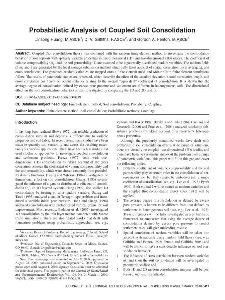 Probabilistic Analysis of Coupled Soil Consolidati | PDF | Finite ...