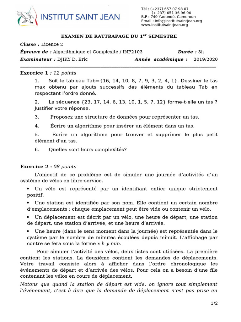 Sujet Algo Rattrapage | PDF