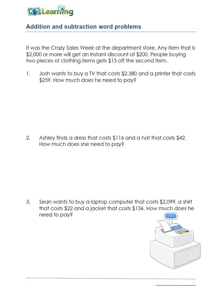 Grade 4 Word Problems Mixed Addition Subtraction C | PDF