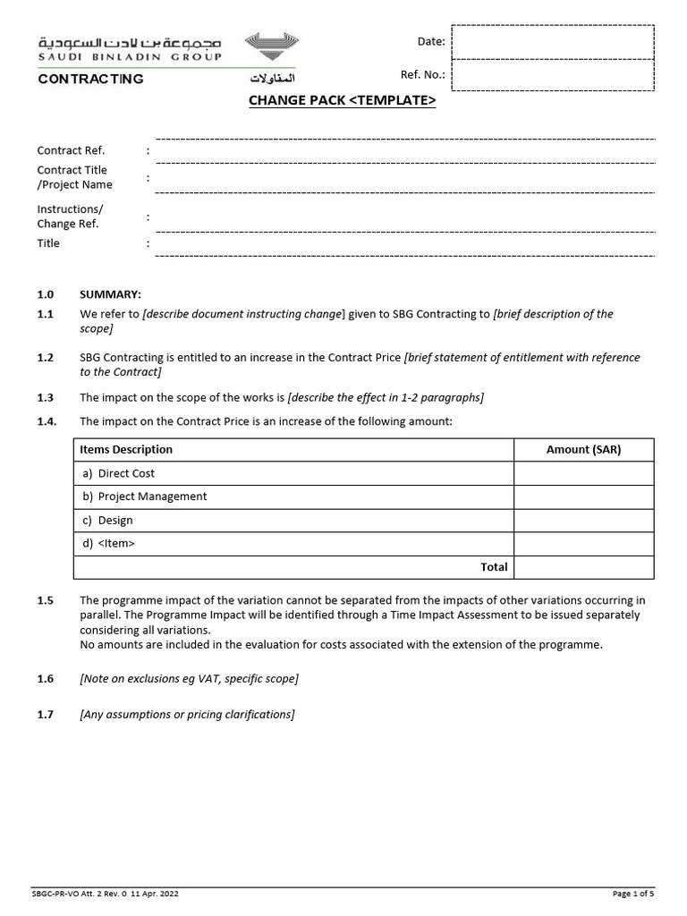 SBGC PR VO 02 Change Pack Template | PDF | Business