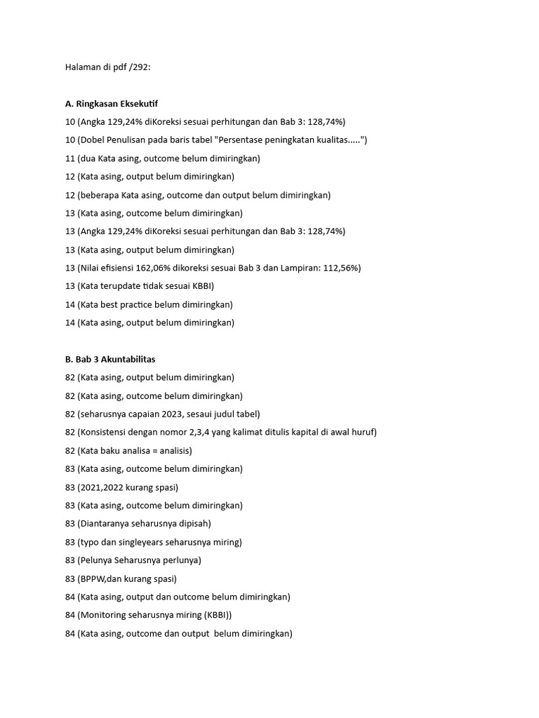 Daftar Koreksi Lapkin 2024 | PDF