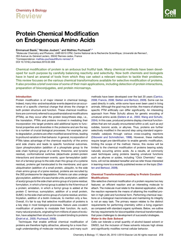 Protein Chemical Modification | PDF | Amino Acid | Proteins