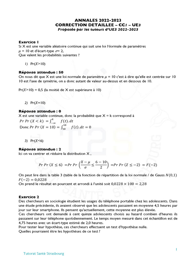 Correction CC1 UE3 2022-2023 | PDF | Mathématiques
