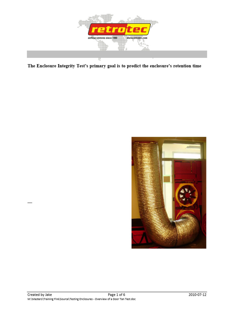 ทฤษฎี - Door Fan Test (Integrity Test) by RETROTEC | PDF | Pressure | Door