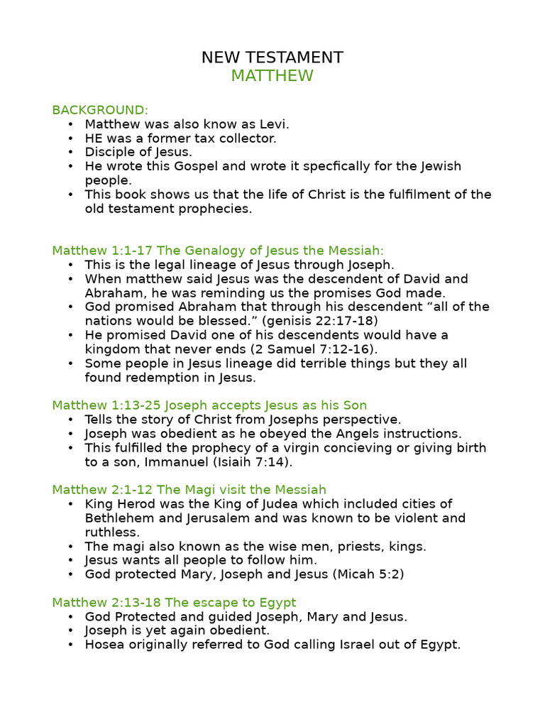 Bible Notes | PDF | Jesus | Gospel Of Matthew