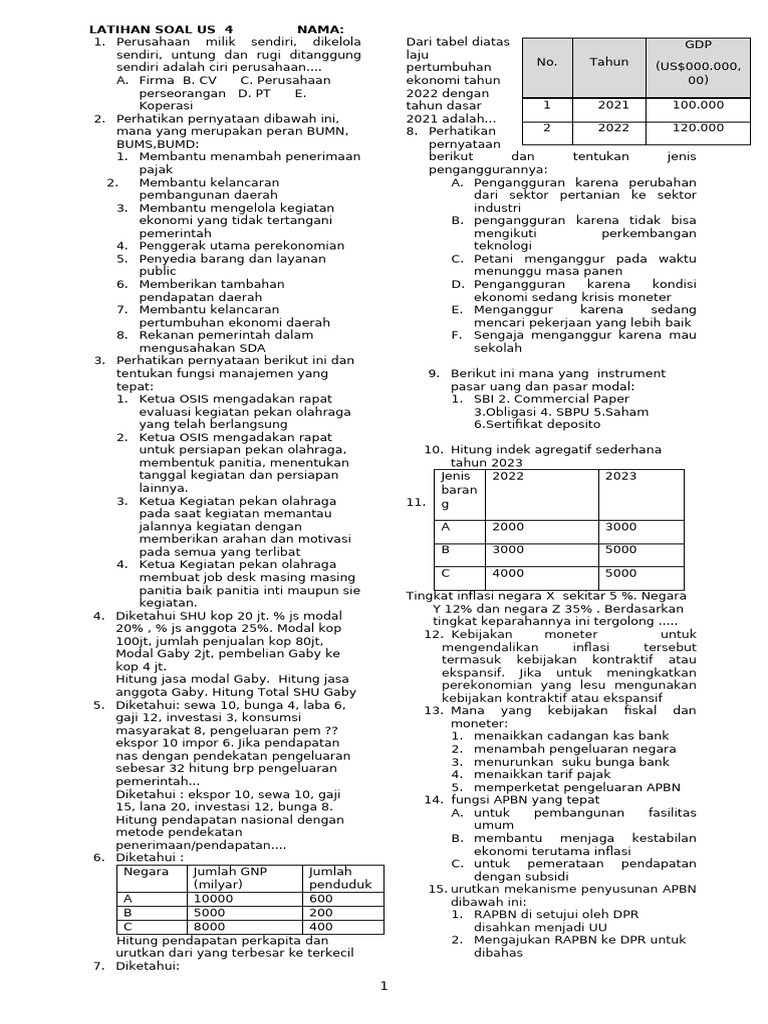 Latihan Soal US 4 | PDF