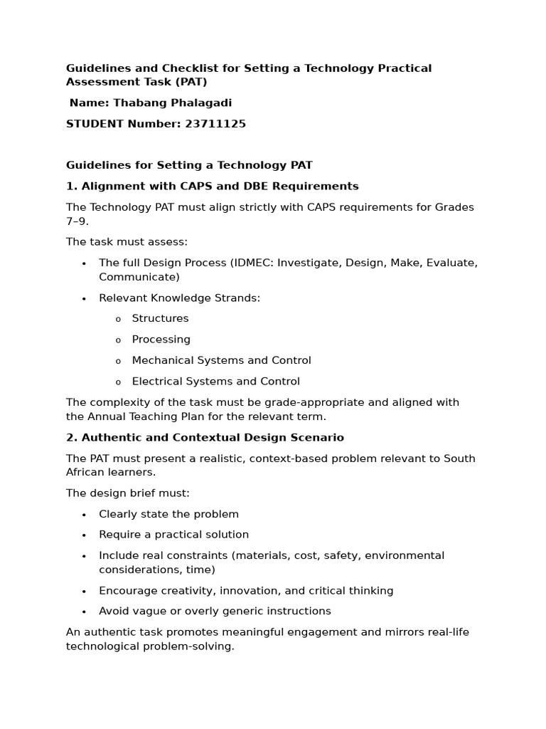 Guidelines Technology Practical Assessment Task | PDF | Educational ...
